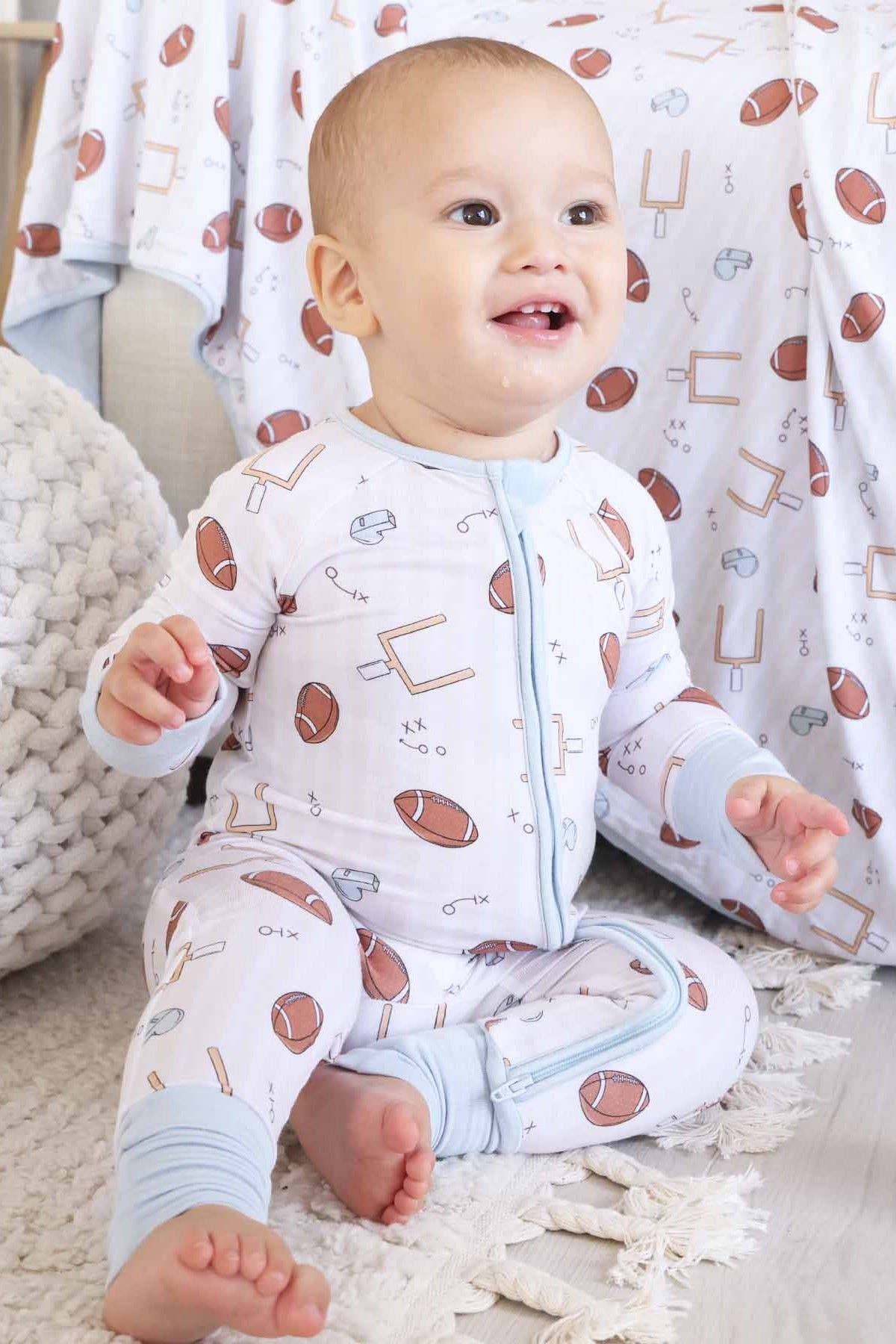 Tiny Touchdowns Convertible Zip Romper | Neutral: 12-18 months