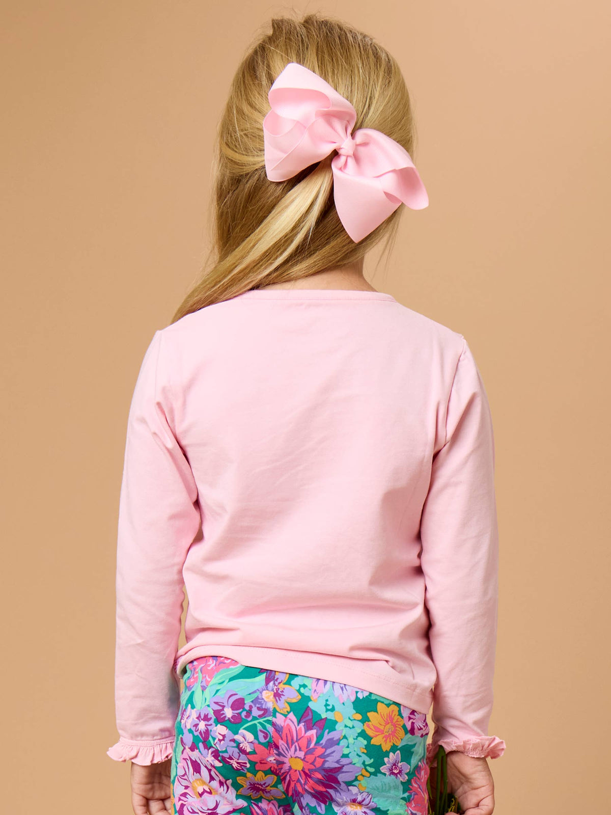 Girls Pink Knit Long Sleeve Ruffle Sleeve Top
