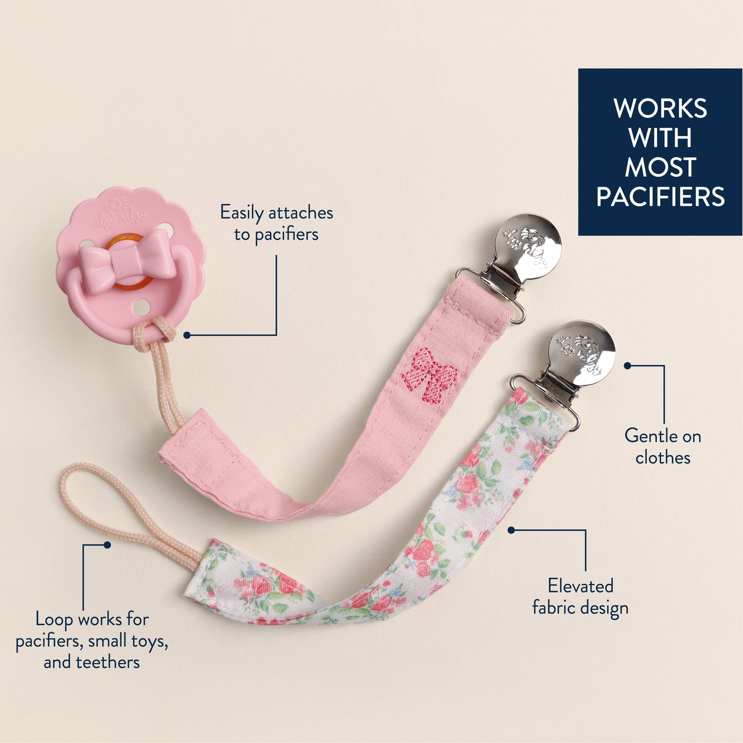 Itzy Clip™ - Fabric Pacifier Strap: Bow