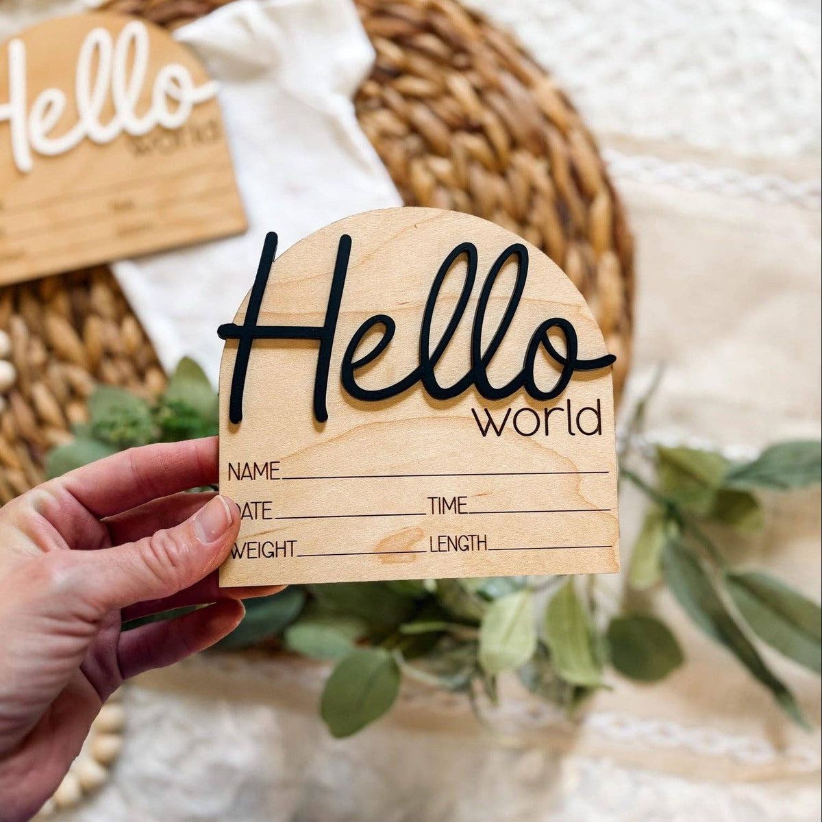 Hello World Birth Announcement Sign - Cursive: Evergreen