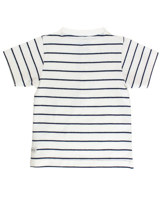 Boys White & Navy Stripe Short Sleeve Henley: Blue