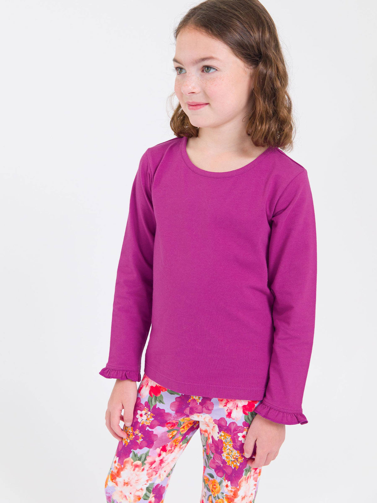 Girls Plum Tart Knit Long Sleeve Ruffle Sleeve Top