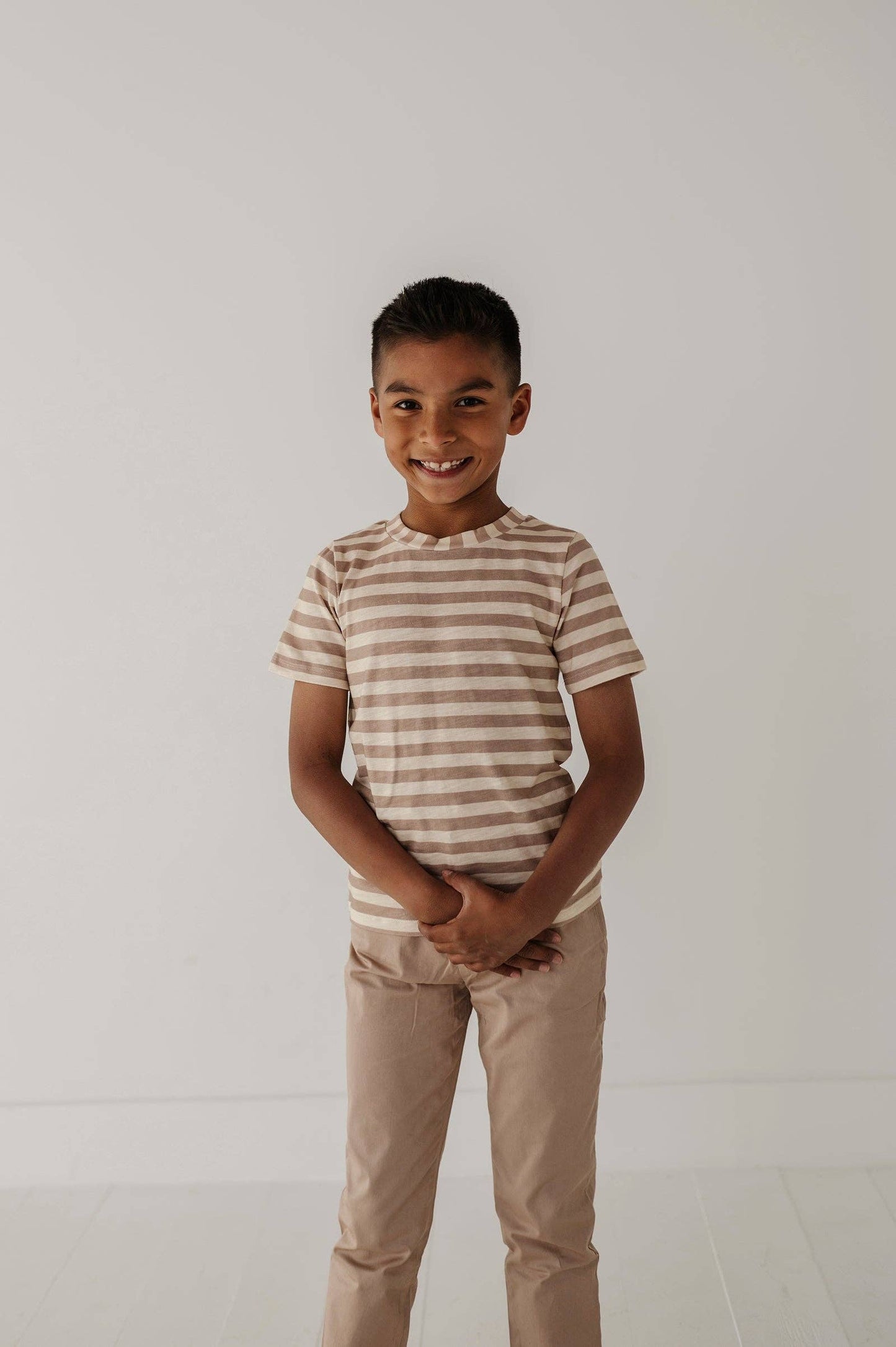 Avery & Alexander Short Sleeve Tee: Taupe Stripe