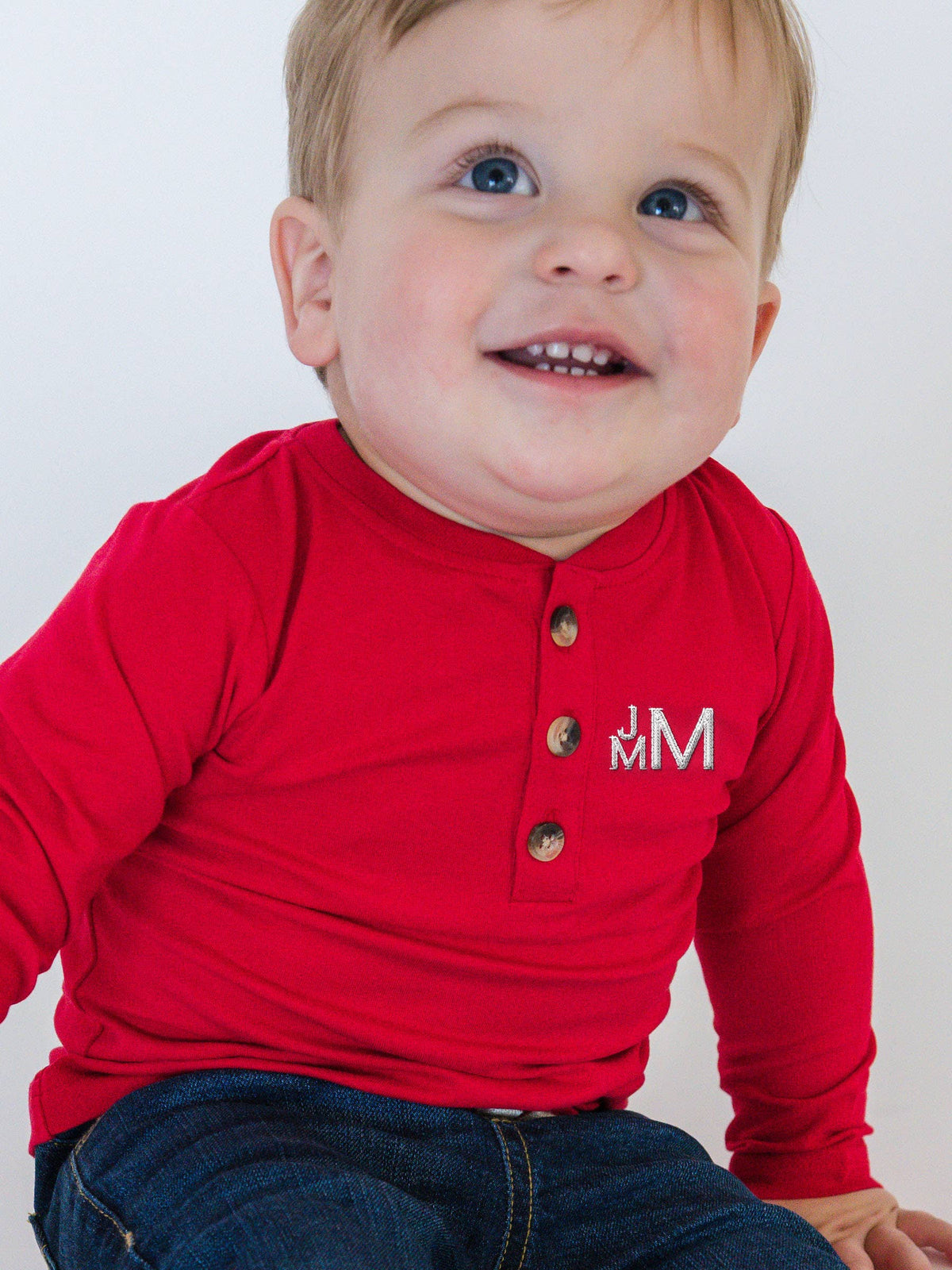 Boys Red Knit Long Sleeve Henley Tee: Red