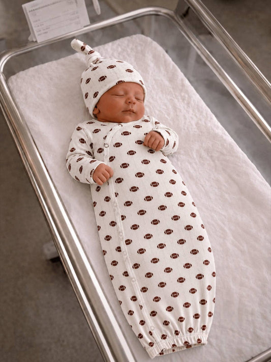 Football / Organic Pointelle Gown: 0 - 3 mo.
