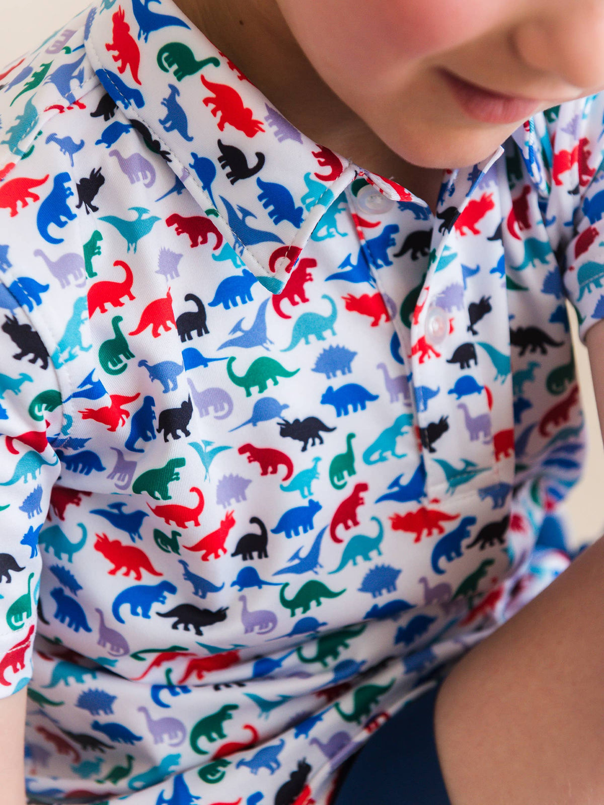Boys Dino Roar Knit Short Sleeve Performance Polo: Navy