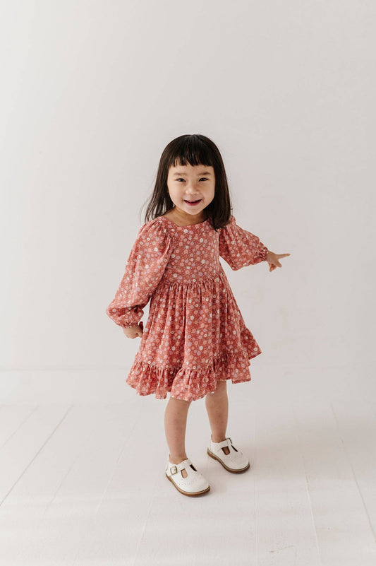 Babysprouts Girl's Long Sleeve Viscose Dress: Tiny Petals