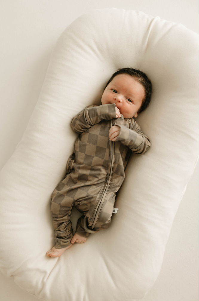 Bamboo Zip Pajamas | Faded Brown Checkerboard: Newborn