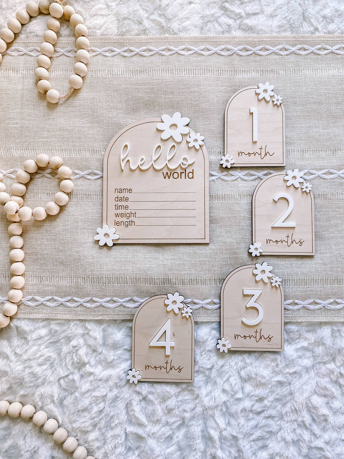 Wooden Monthly Milestone Set - Daisy: Blush / 12 Months (12 pc)