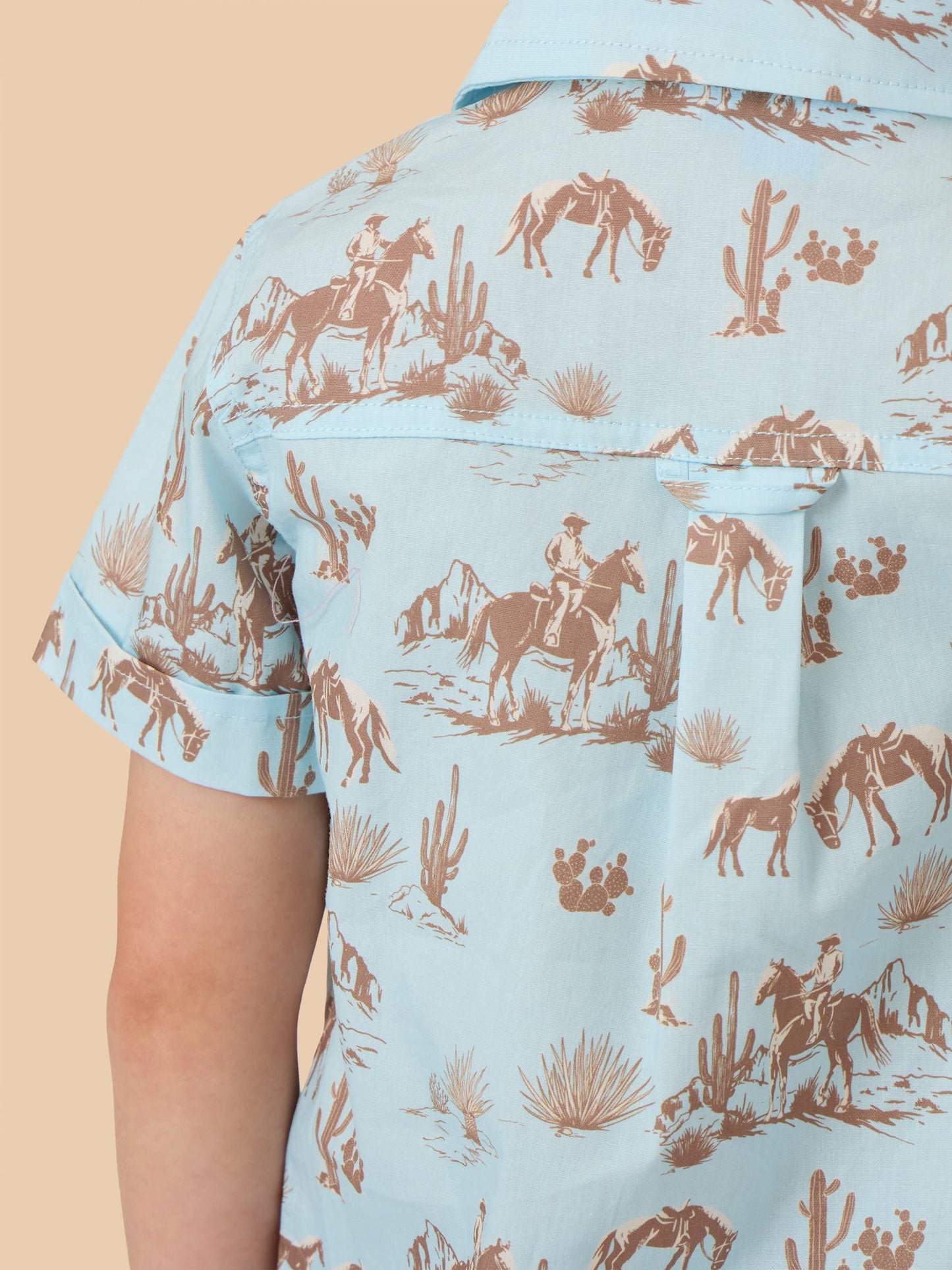 Boys Blue Western Trail Toile Short Sleeve Button Down Shirt: Blue
