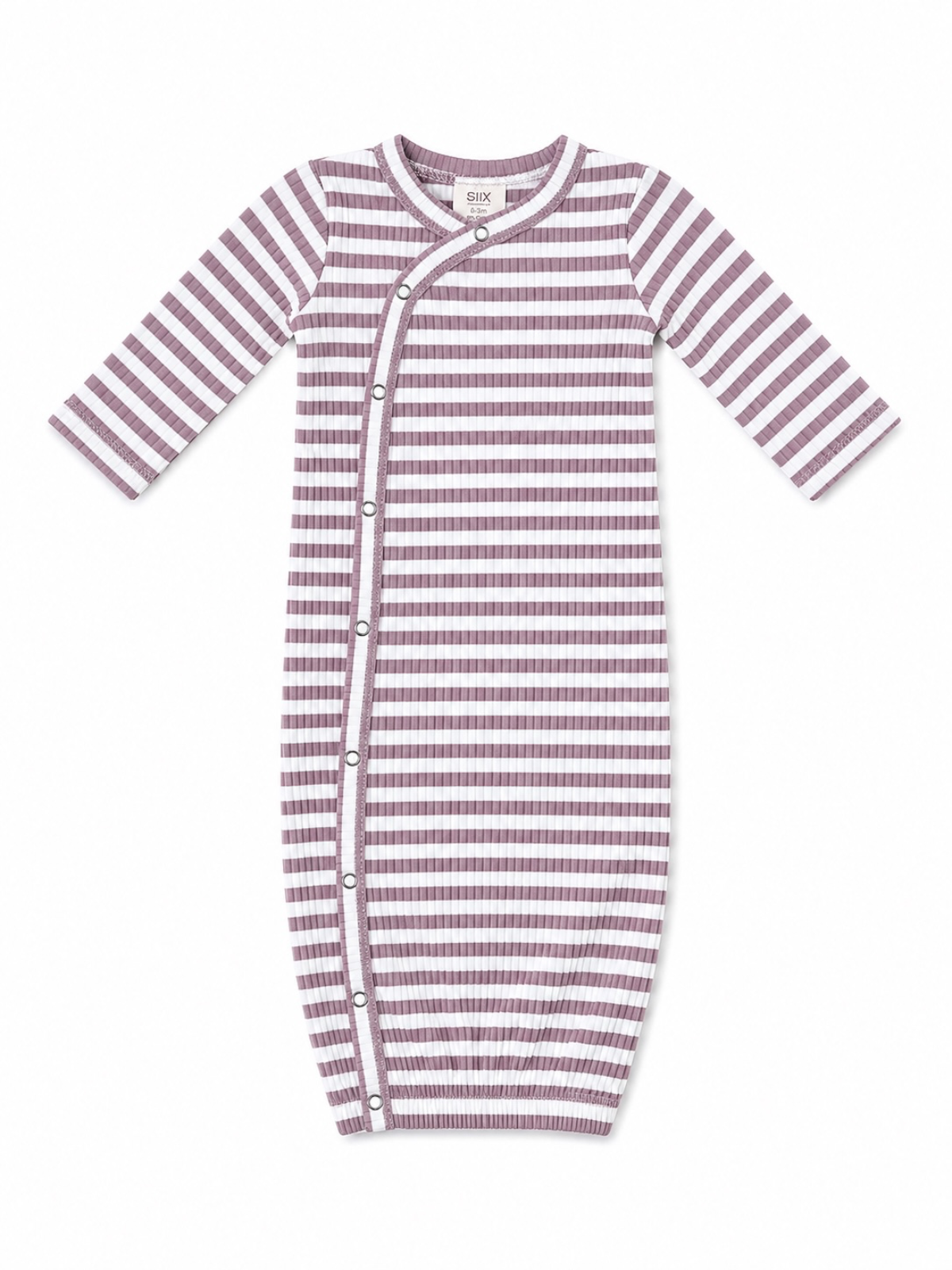 Violet Stripe / Ribbed Gown: 0-3M