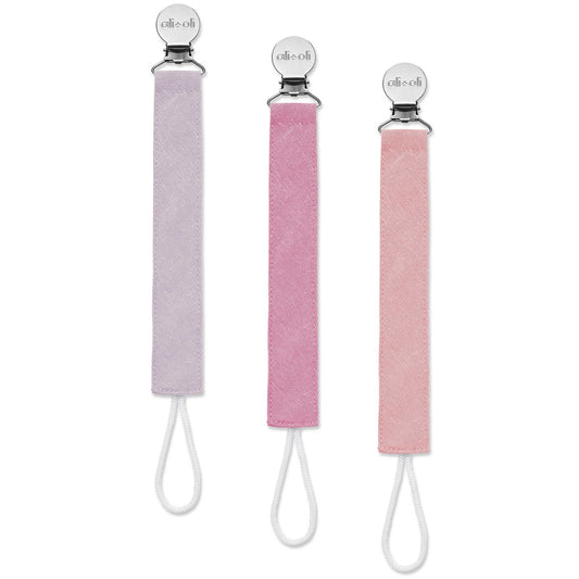 Ali+Oli Linen Pacifier Clips (set of 3): Sky