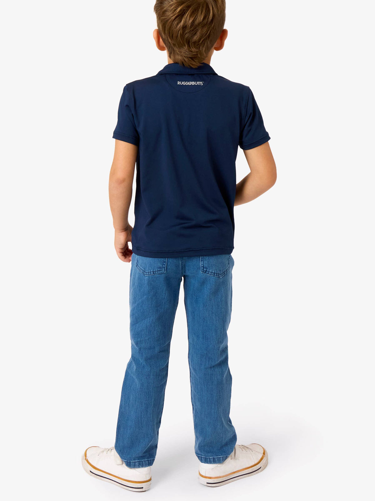 Boys Medium Wash Stretch Denim Straight Jeans: Blue