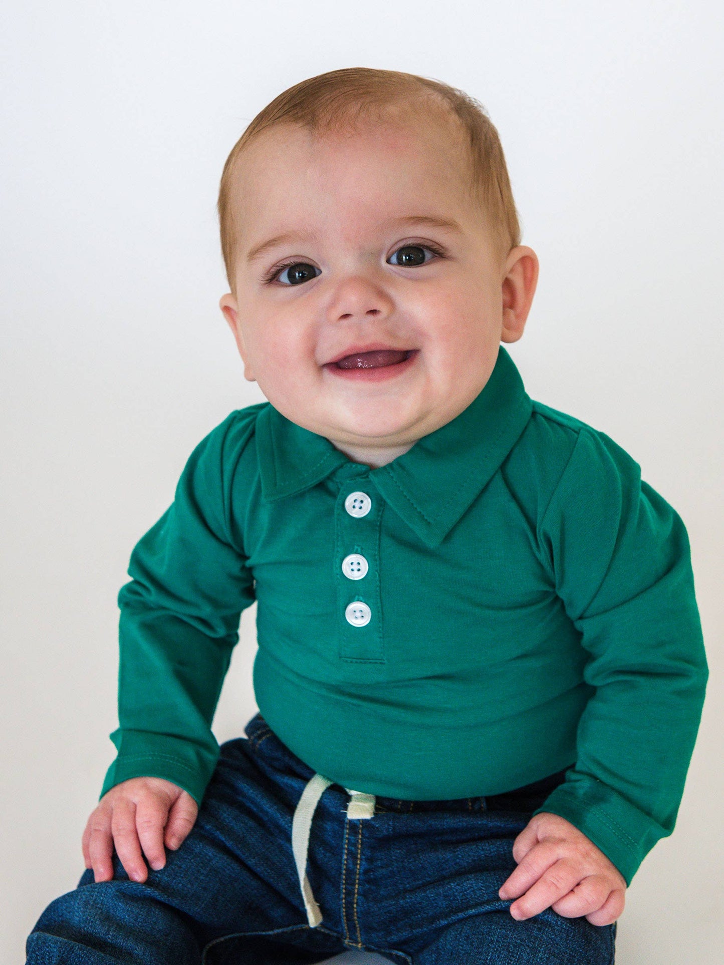 Baby Boys Emerald Green Knit Polo Bodysuit: Green