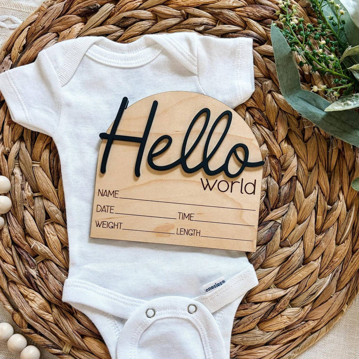 Hello World Birth Announcement Sign - Cursive: Deep Plum
