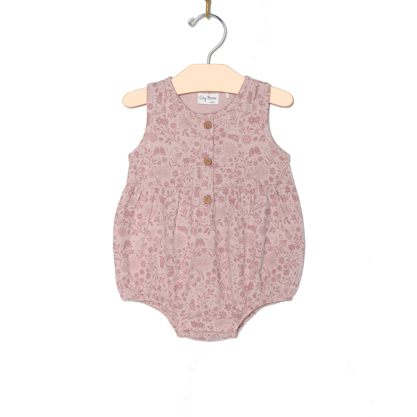 Button Front Romper- Birds and Butterflies: 12-18m