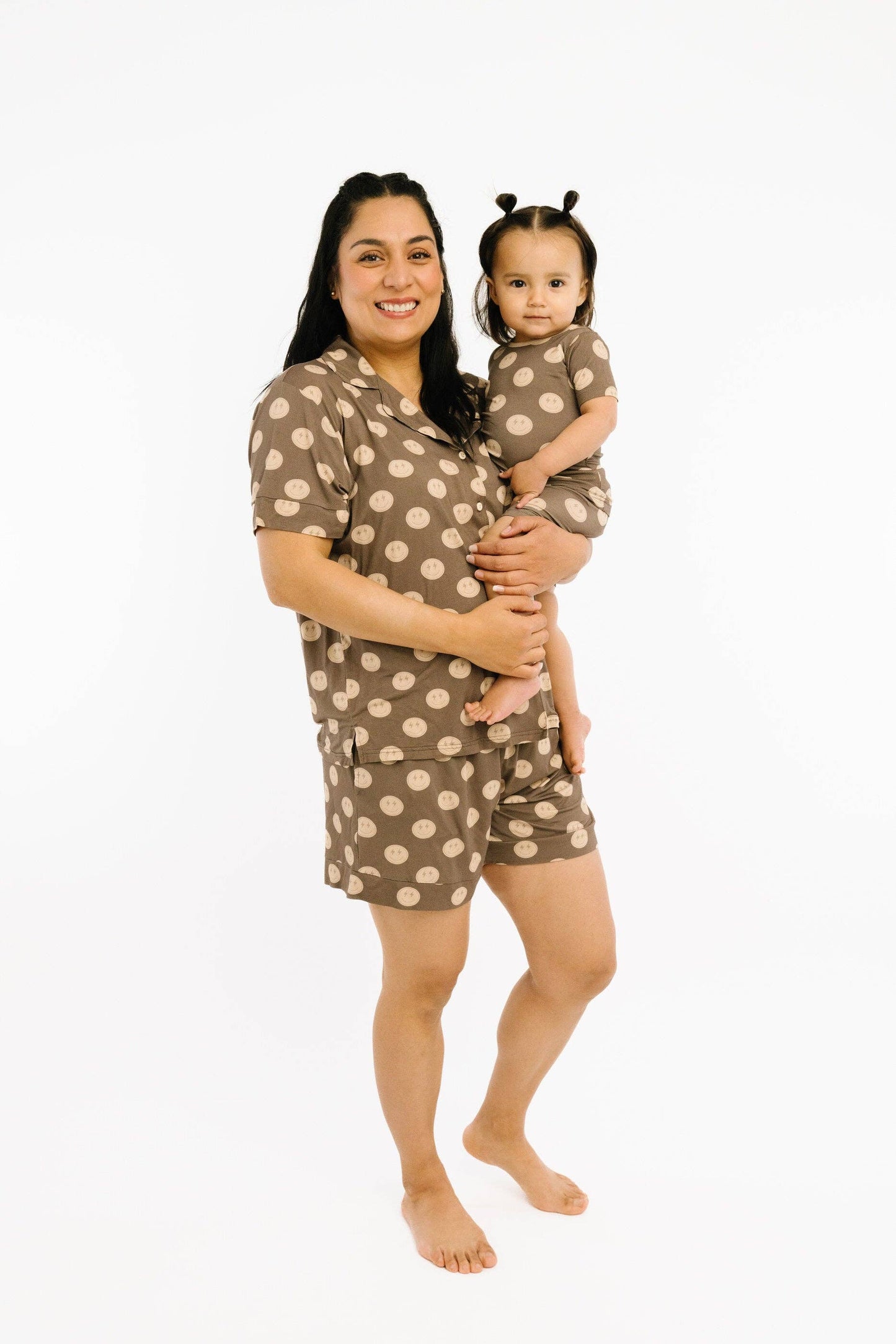 Neutral Smileys Bamboo Shorts Set: 2T