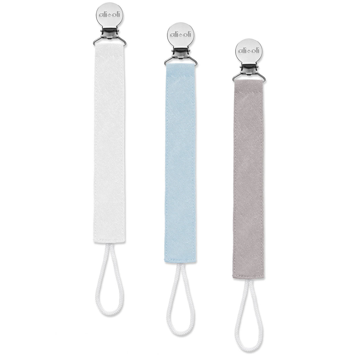 Ali+Oli Linen Pacifier Clips (set of 3): Flamingo
