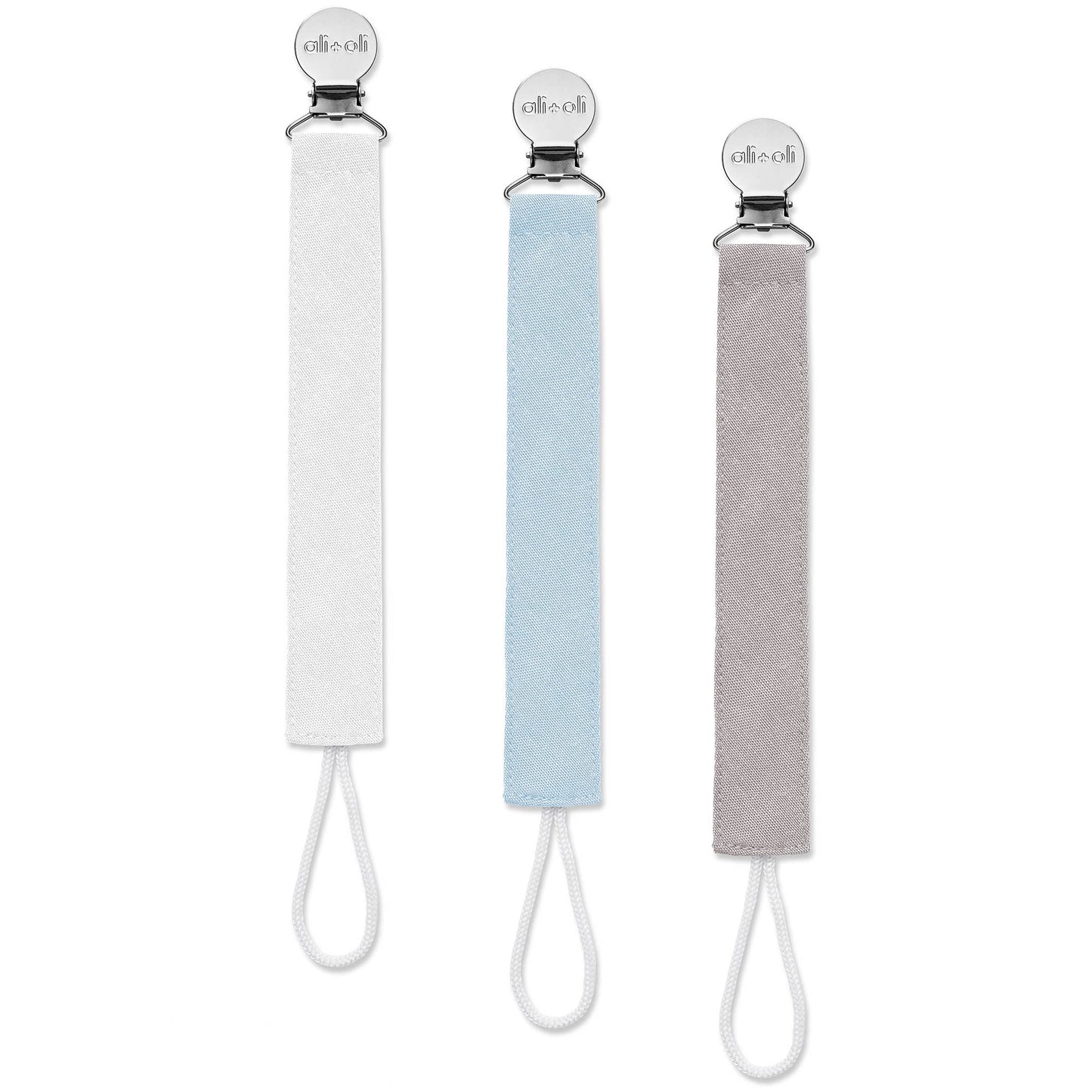Ali+Oli Linen Pacifier Clips (set of 3): Sky