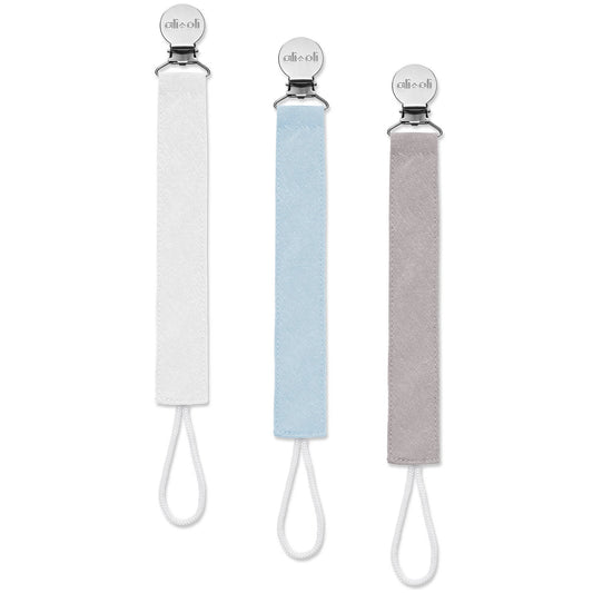 Ali+Oli Linen Pacifier Clips (set of 3): Sky