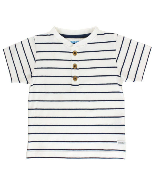 Boys White & Navy Stripe Short Sleeve Henley: Blue