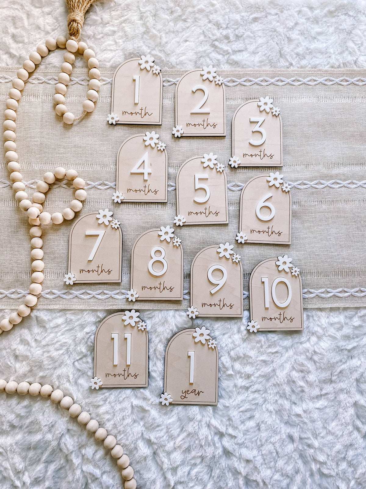 Wooden Monthly Milestone Set - Daisy: Blush / 12 Months (12 pc)