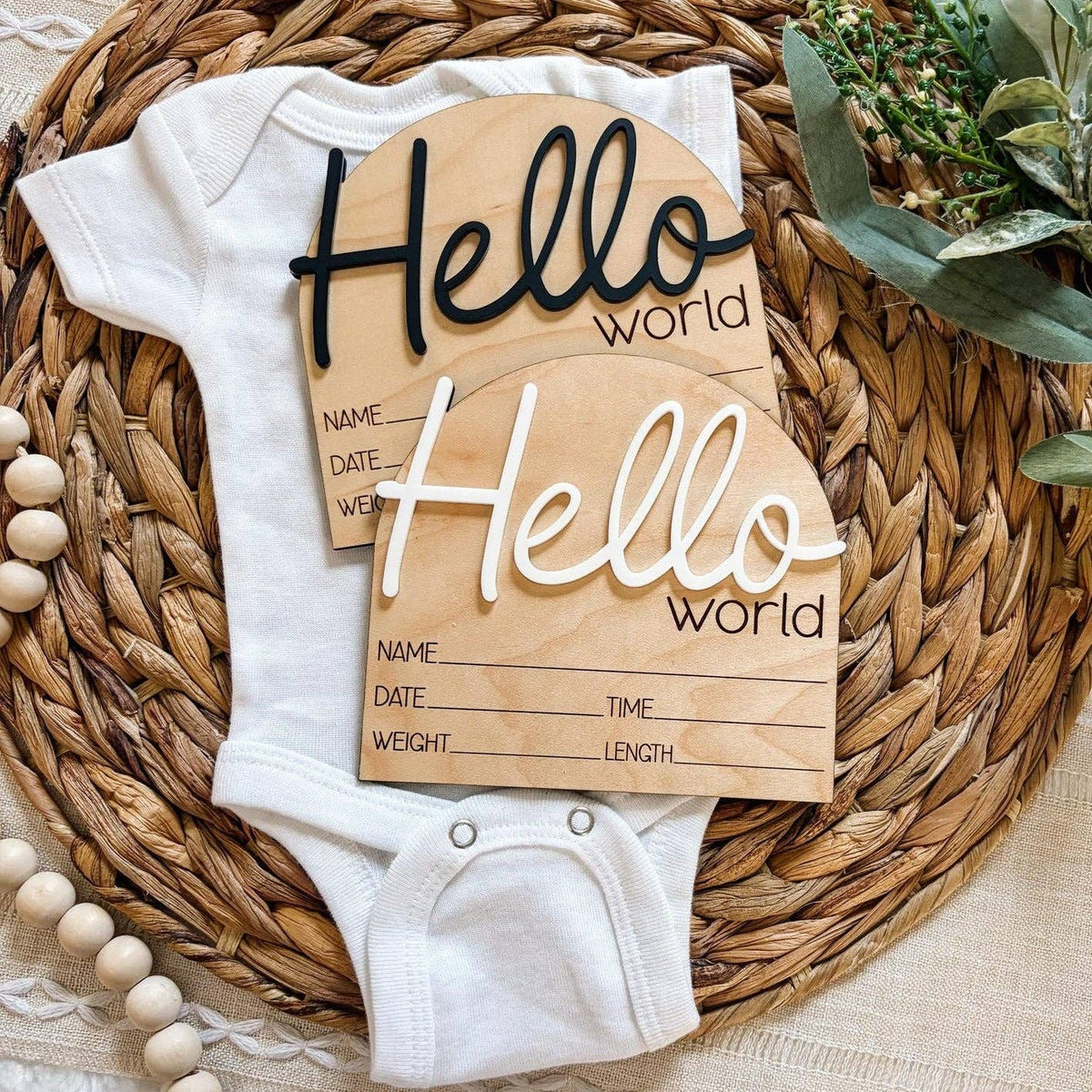 Hello World Birth Announcement Sign - Cursive: Evergreen