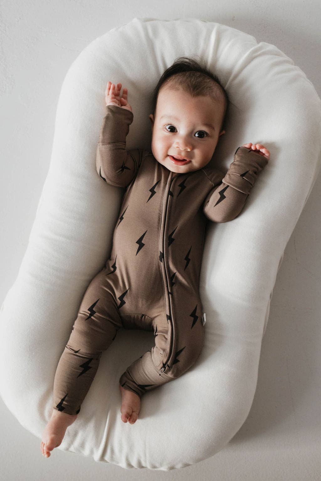 Bamboo Zip Pajamas | Brown & Black Lightning Bolt: 0-3 Months