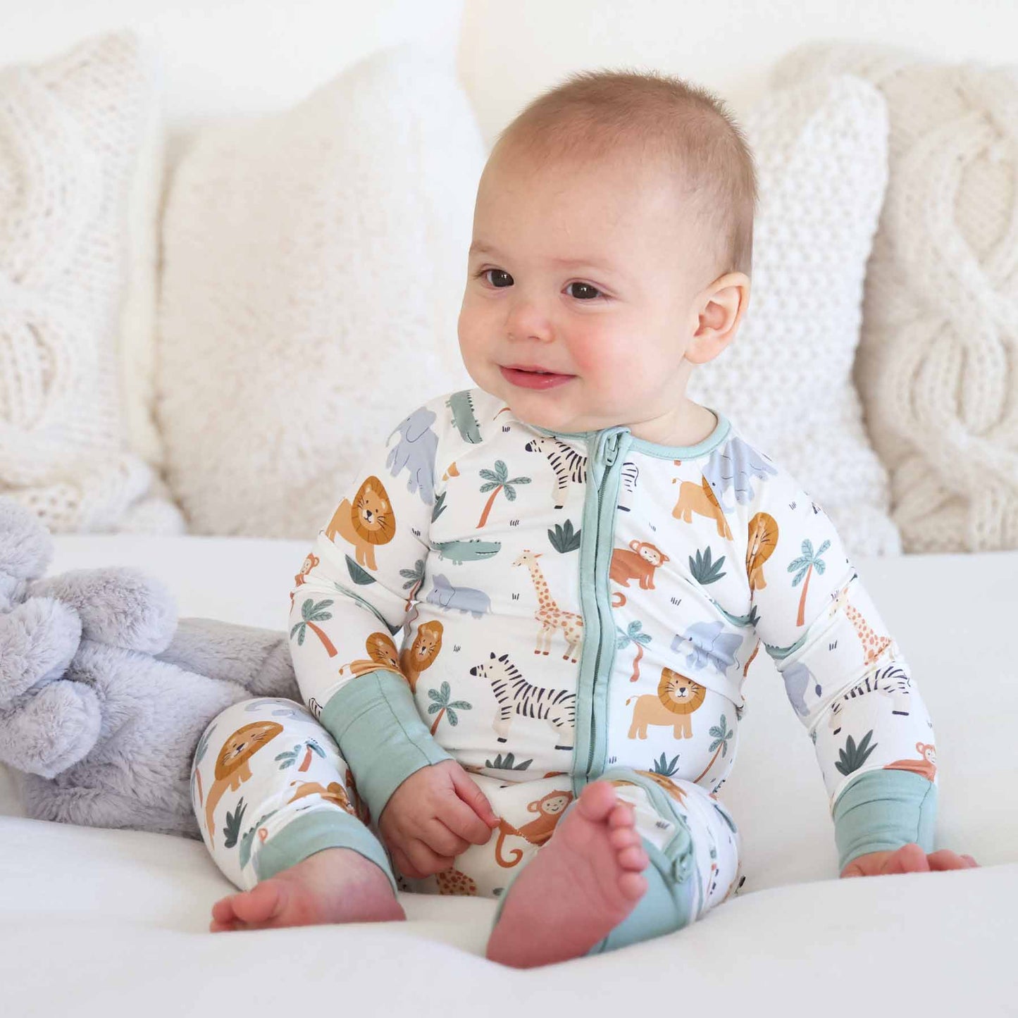 Safari Snuggles Convertible Zip Romper: 0-3 months
