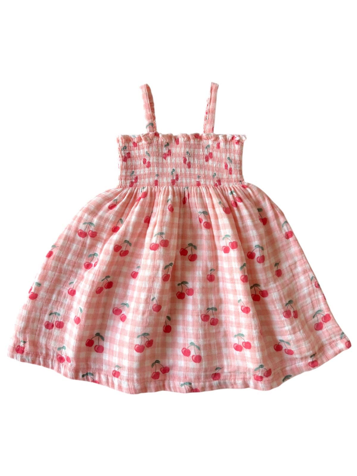 Gingham Cherries / Muslin Smocked Tube Dress: 2Y