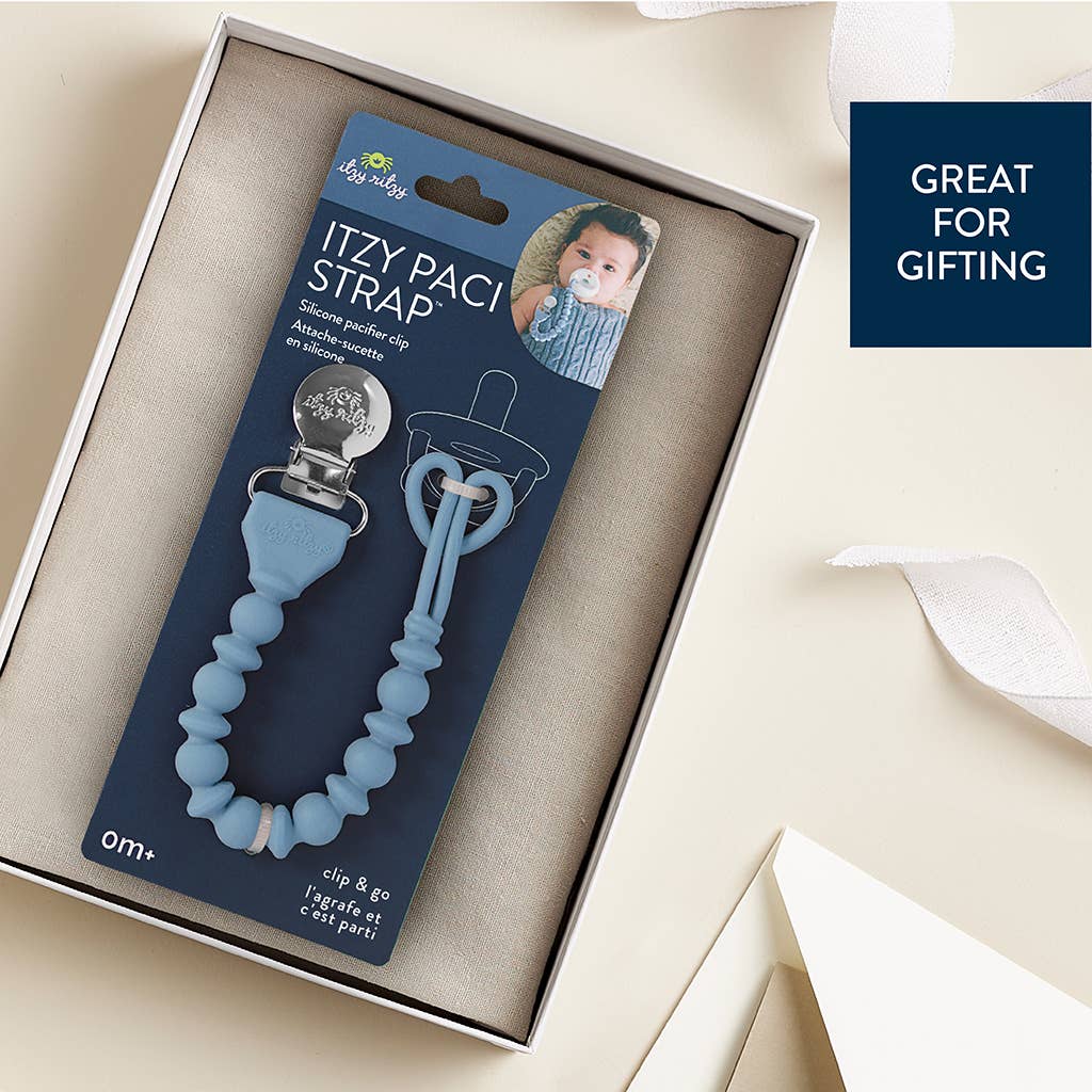 Itzy Paci Strap™ Silicone One-Piece Pacifier Clips: Blue Beaded