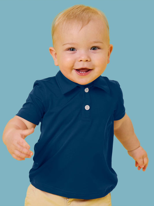 Boys Dark Navy Knit Short Sleeve Performance Polo: Blue