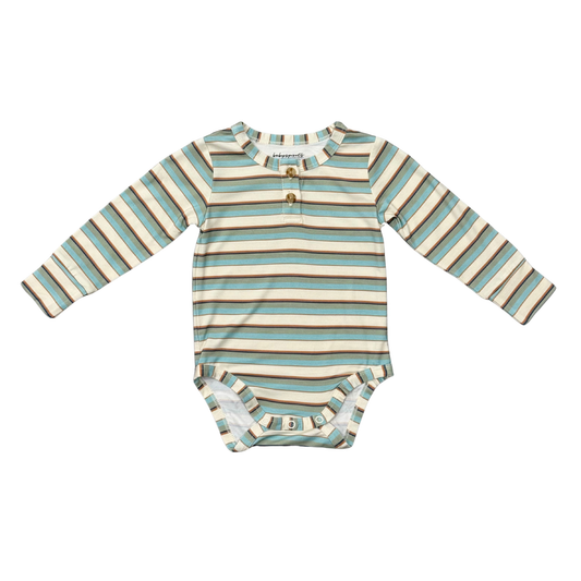 Babysprouts Baby Long Sleeve Henley Bodysuit: Blue Haze Multi Stripe