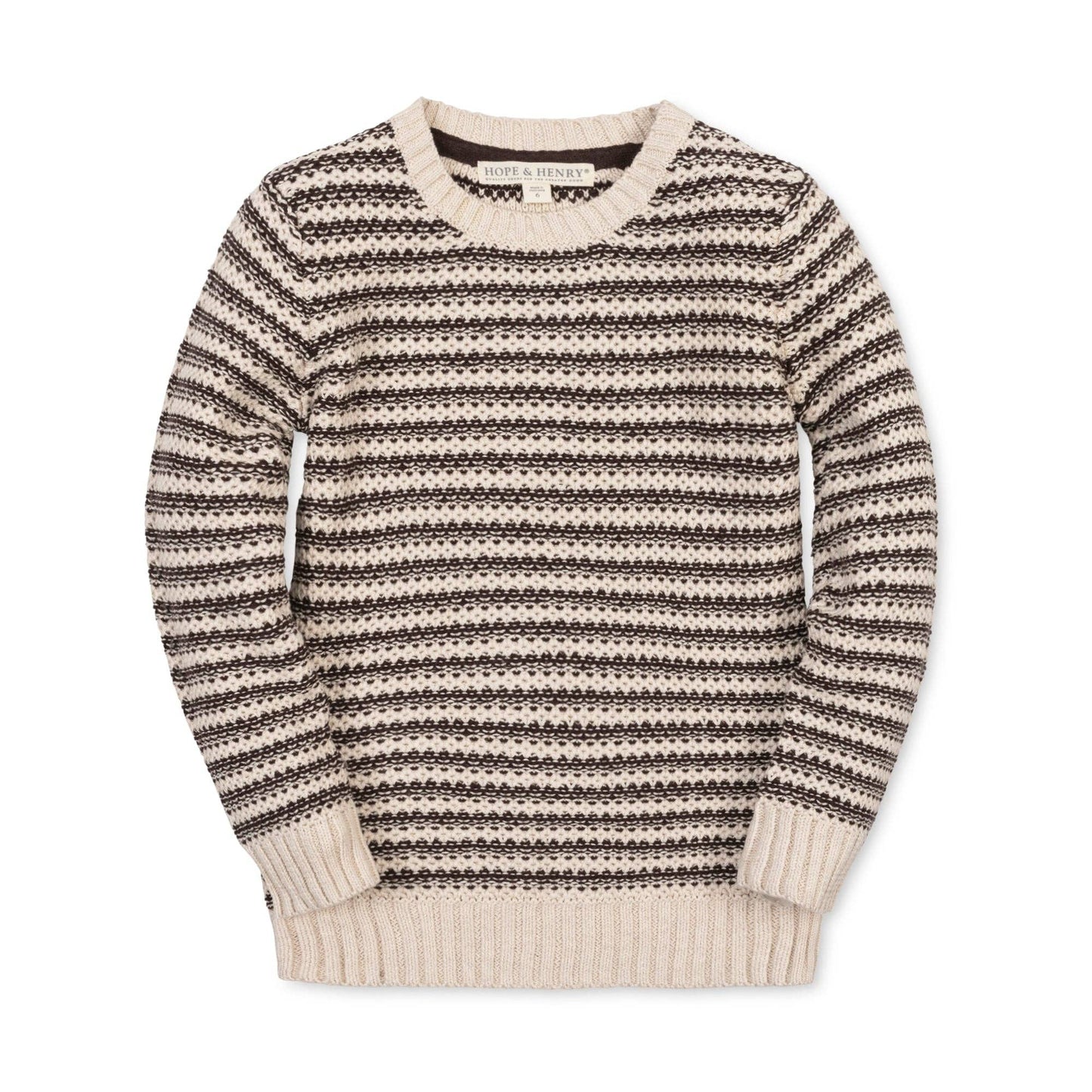 Organic Crewneck Sweater: Chocolate and Tan Stripe