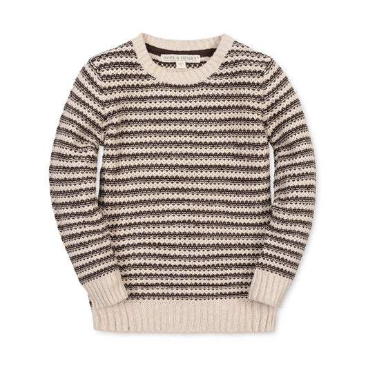 Organic Crewneck Sweater: Chocolate and Tan Stripe