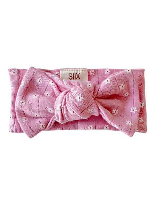 Pink Flower / Organic Pointelle Bow: 0-6M