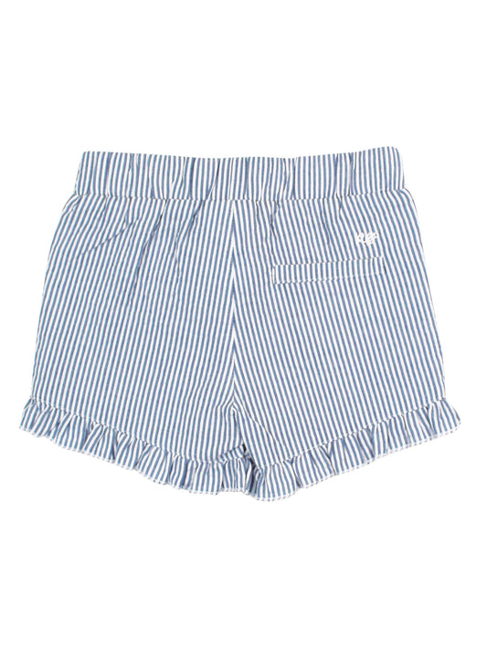 Toddler Girls Blue Seersucker Ruffle Trim Woven Shorts: Blue