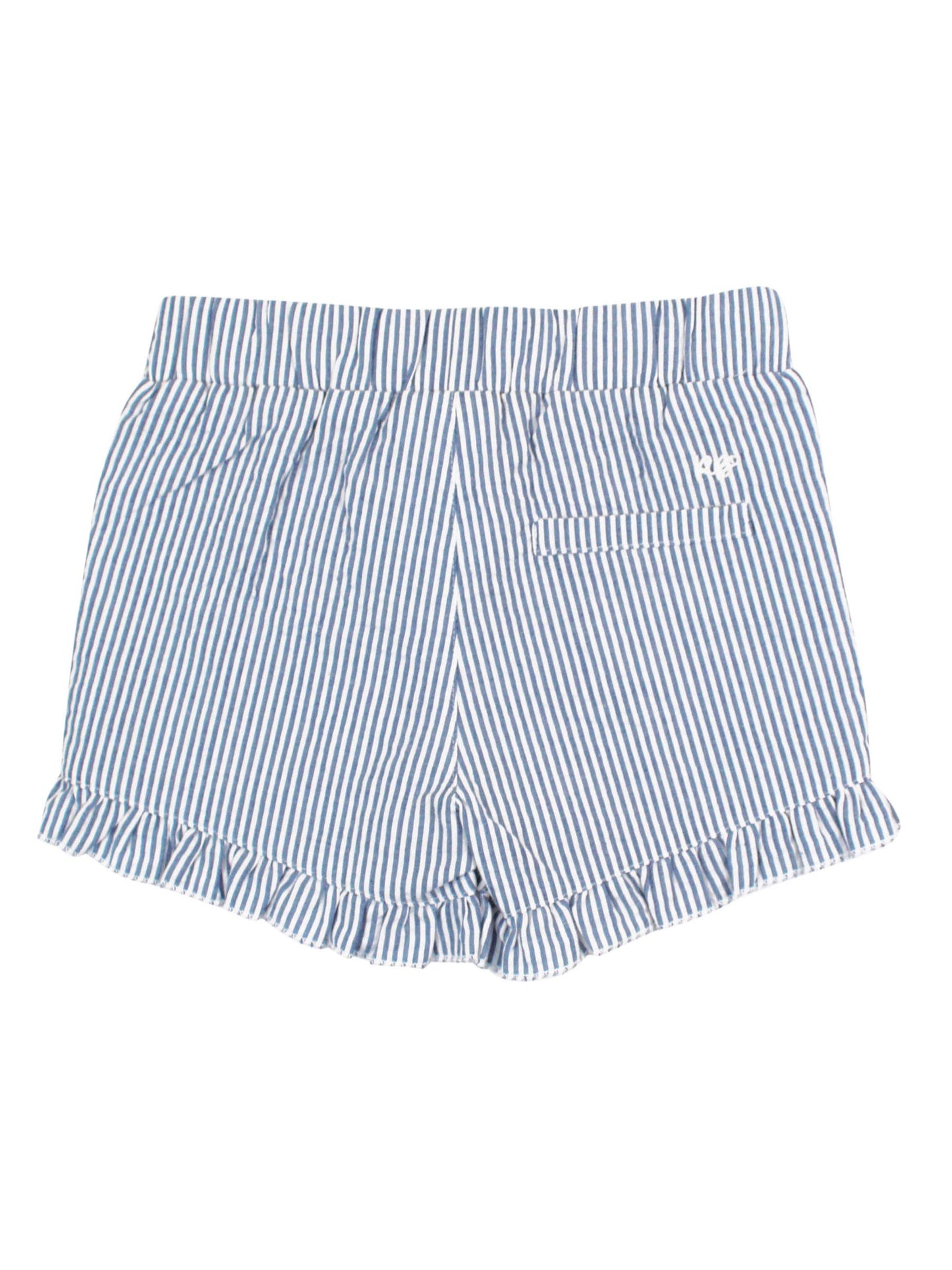 Toddler Girls Blue Seersucker Ruffle Trim Woven Shorts: Blue / 18-24m