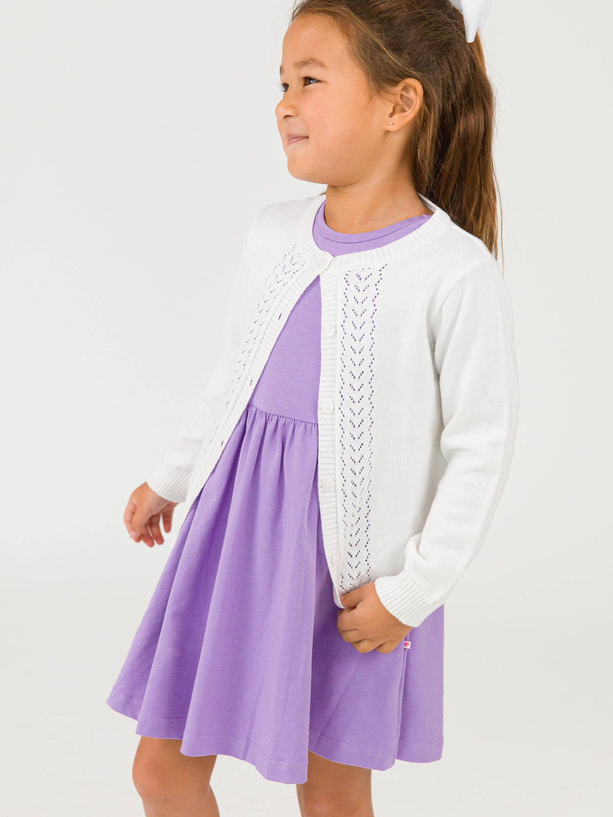 Girls Soft White Lightweight Pointelle Cardigan