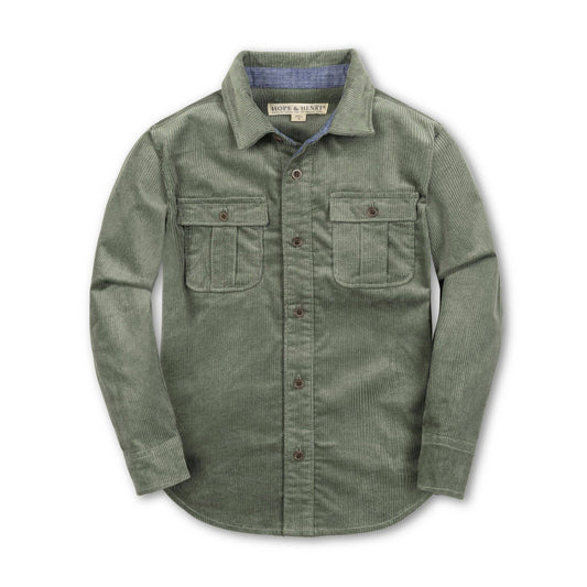 Organic Corduroy Flap Pocket Shirt: Sage