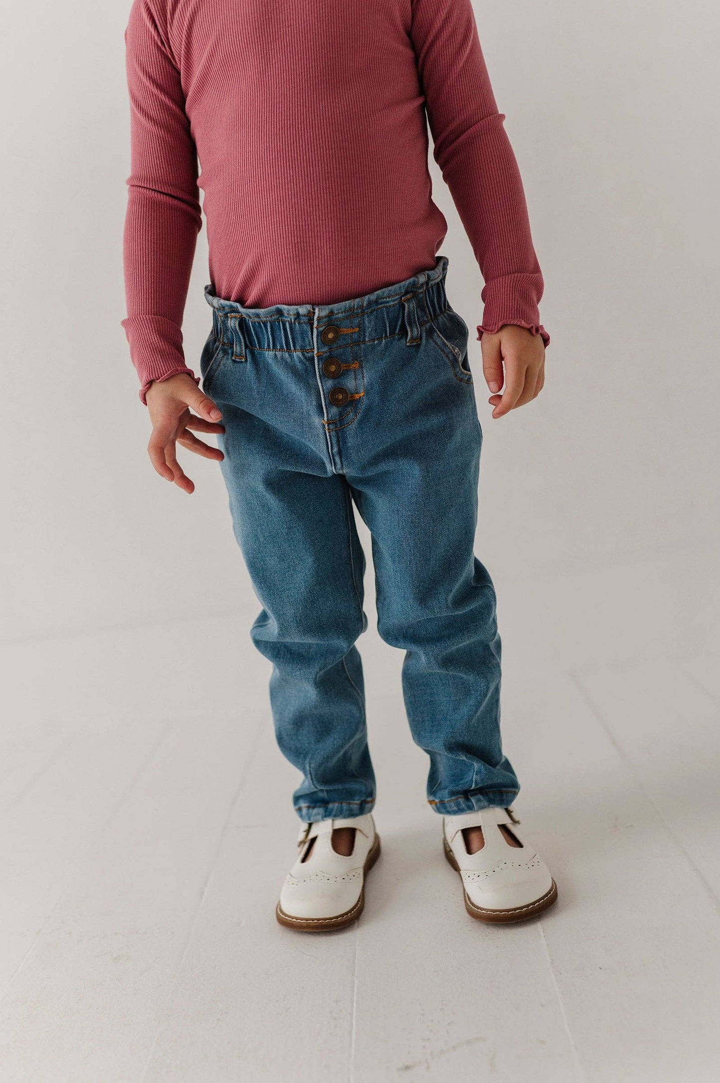 Babysprouts Girl's Paperbag Denim Pants: Mid Blue Wash