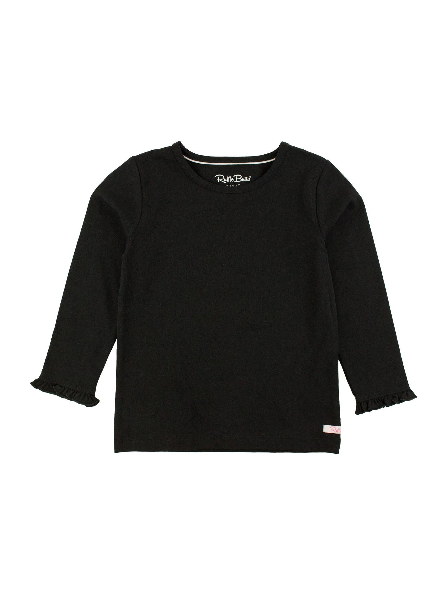 Girls Black Knit Long Sleeve Ruffle Sleeve Top: Black