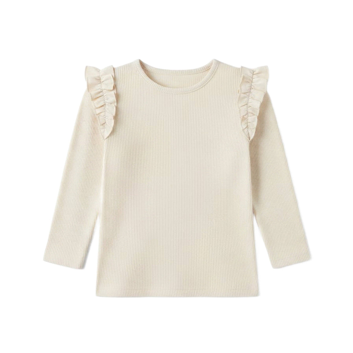 Blaire Ribbed Ruffle Long Sleeve Top - Ivory