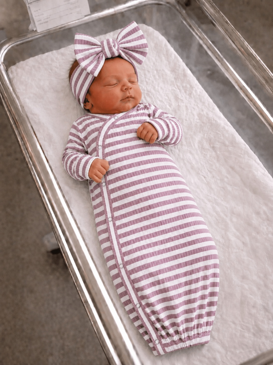 Violet Stripe / Ribbed Gown: 0-3M