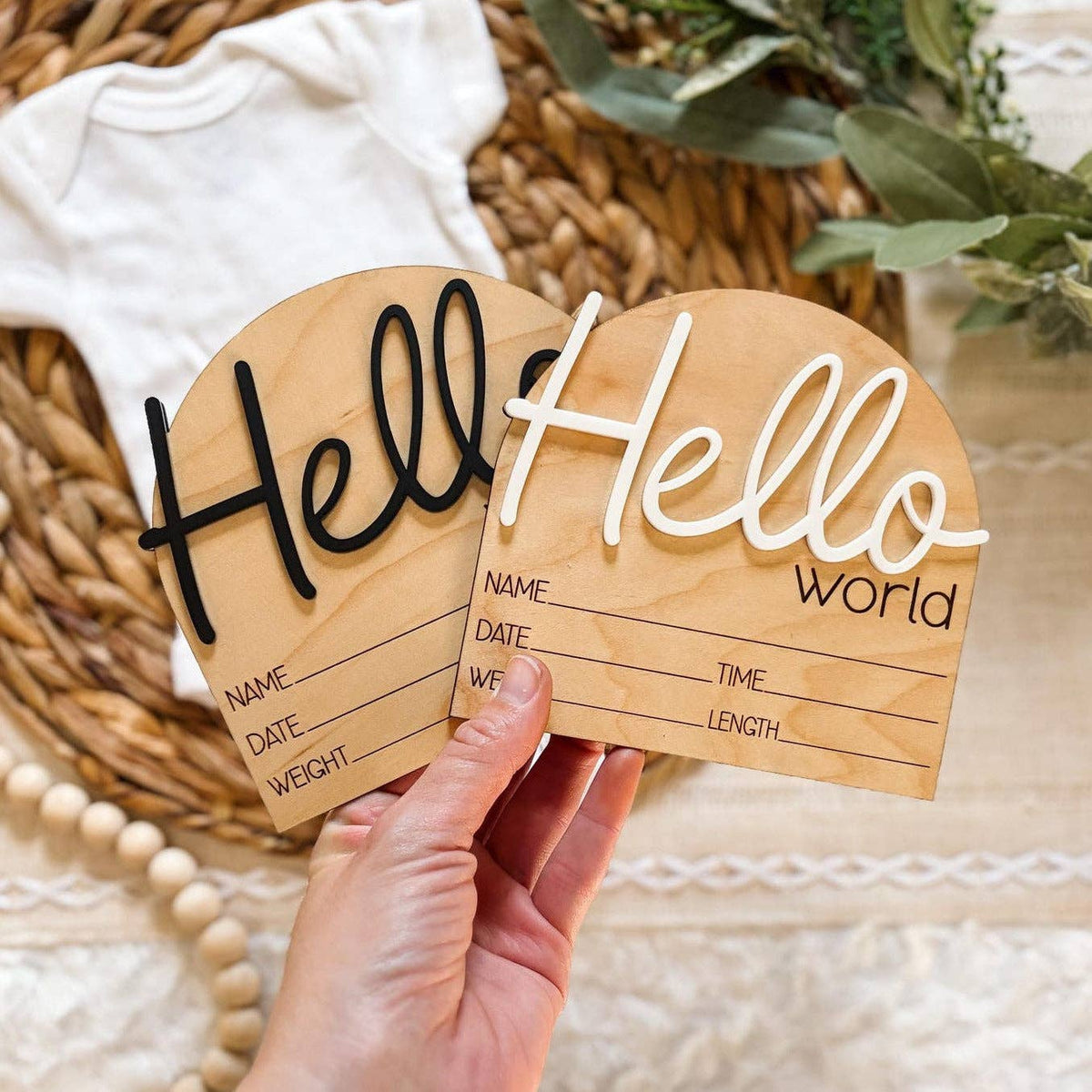 Hello World Birth Announcement Sign - Cursive: Evergreen