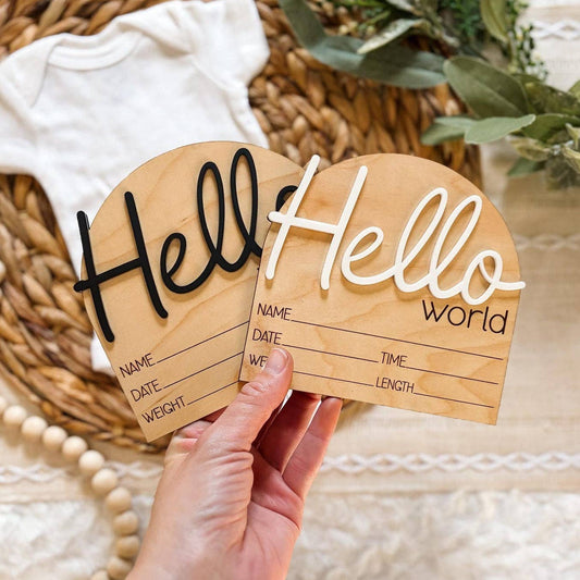 Hello World Birth Announcement Sign - Cursive: Evergreen