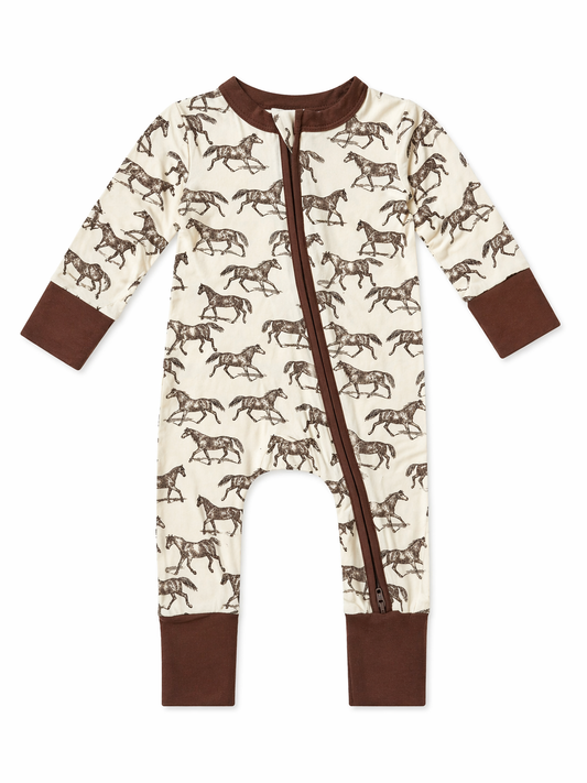 2-Way Zip Romper, Wild Mustang