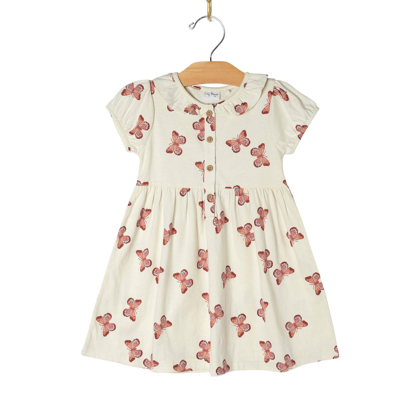 Girl Spring Frill Collar Henley Dress- Butterflies