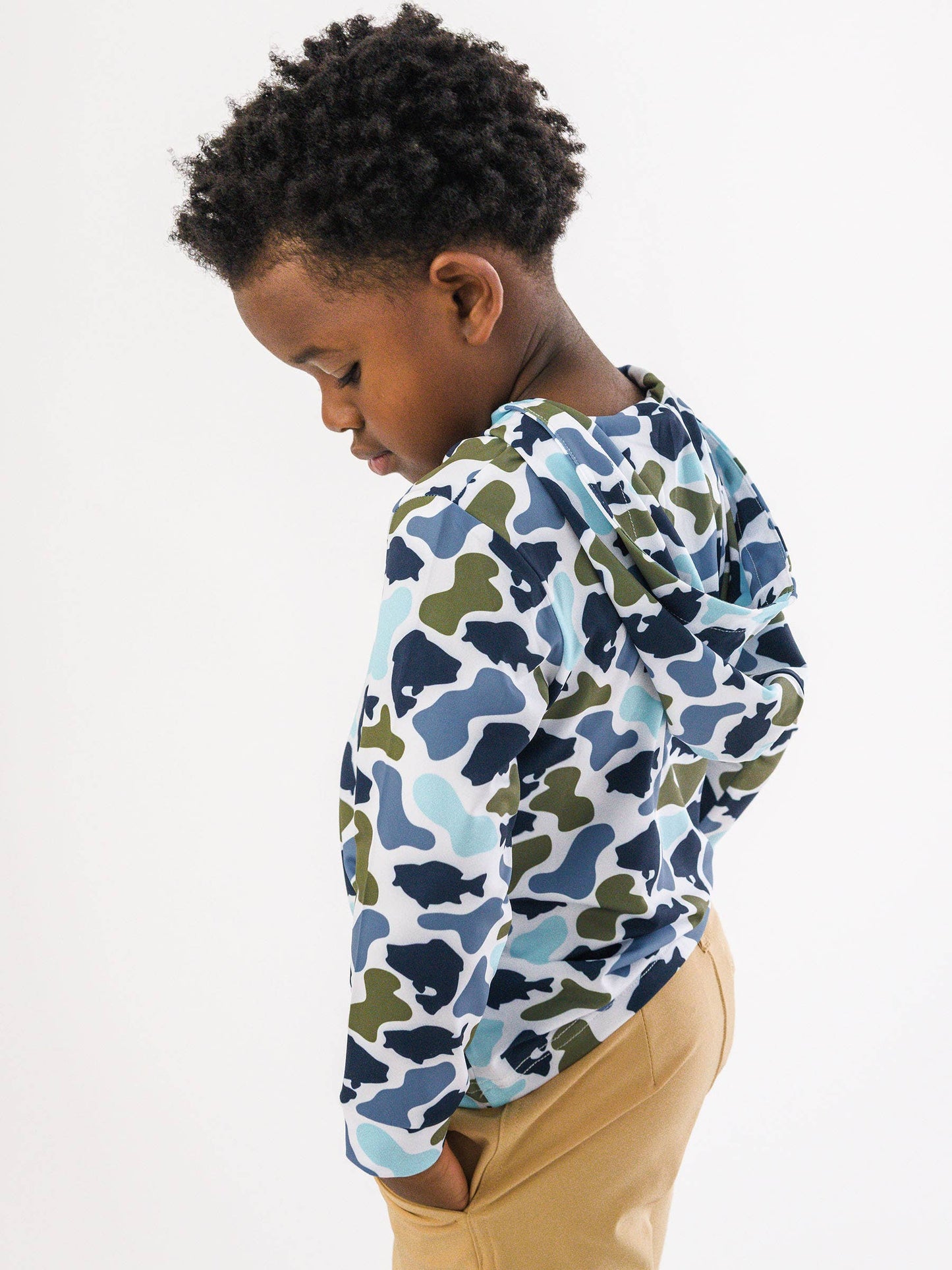 Boys Fish Camo Catch Performance Hooded Shirt: Multi-Color