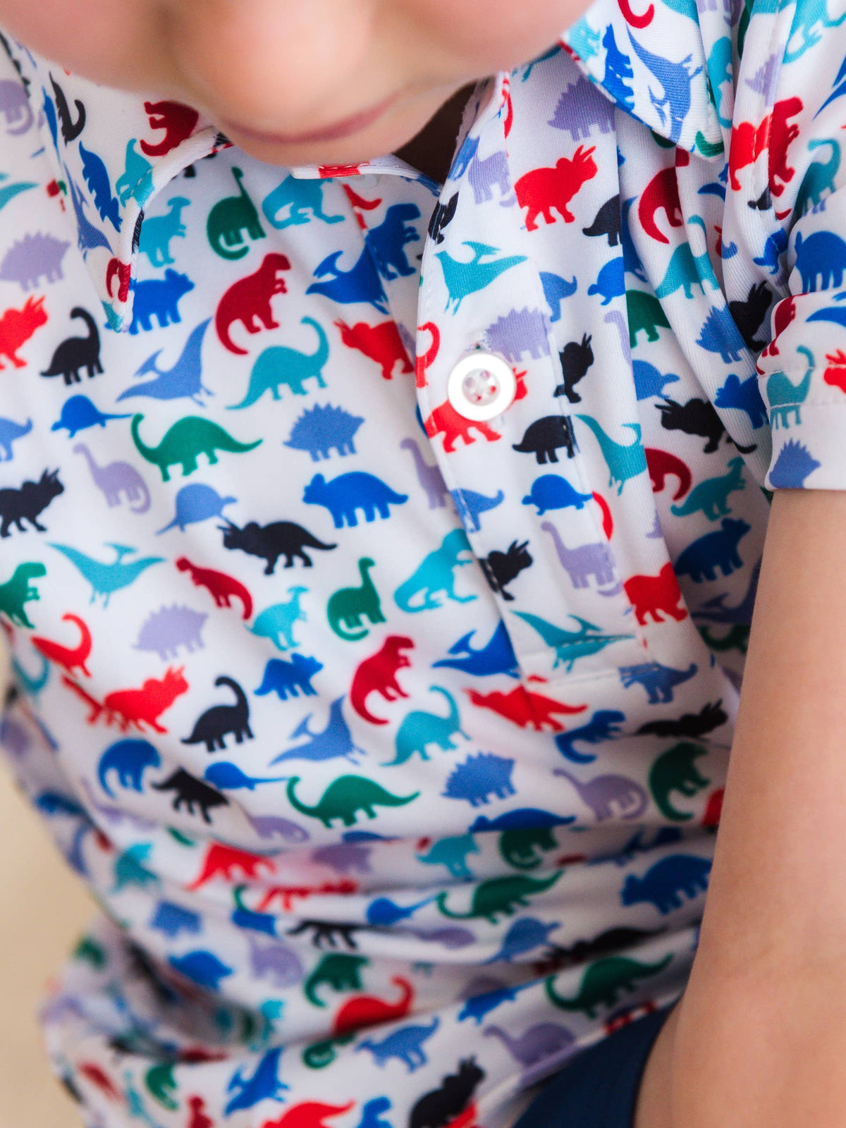 Boys Dino Roar Knit Short Sleeve Performance Polo: Navy